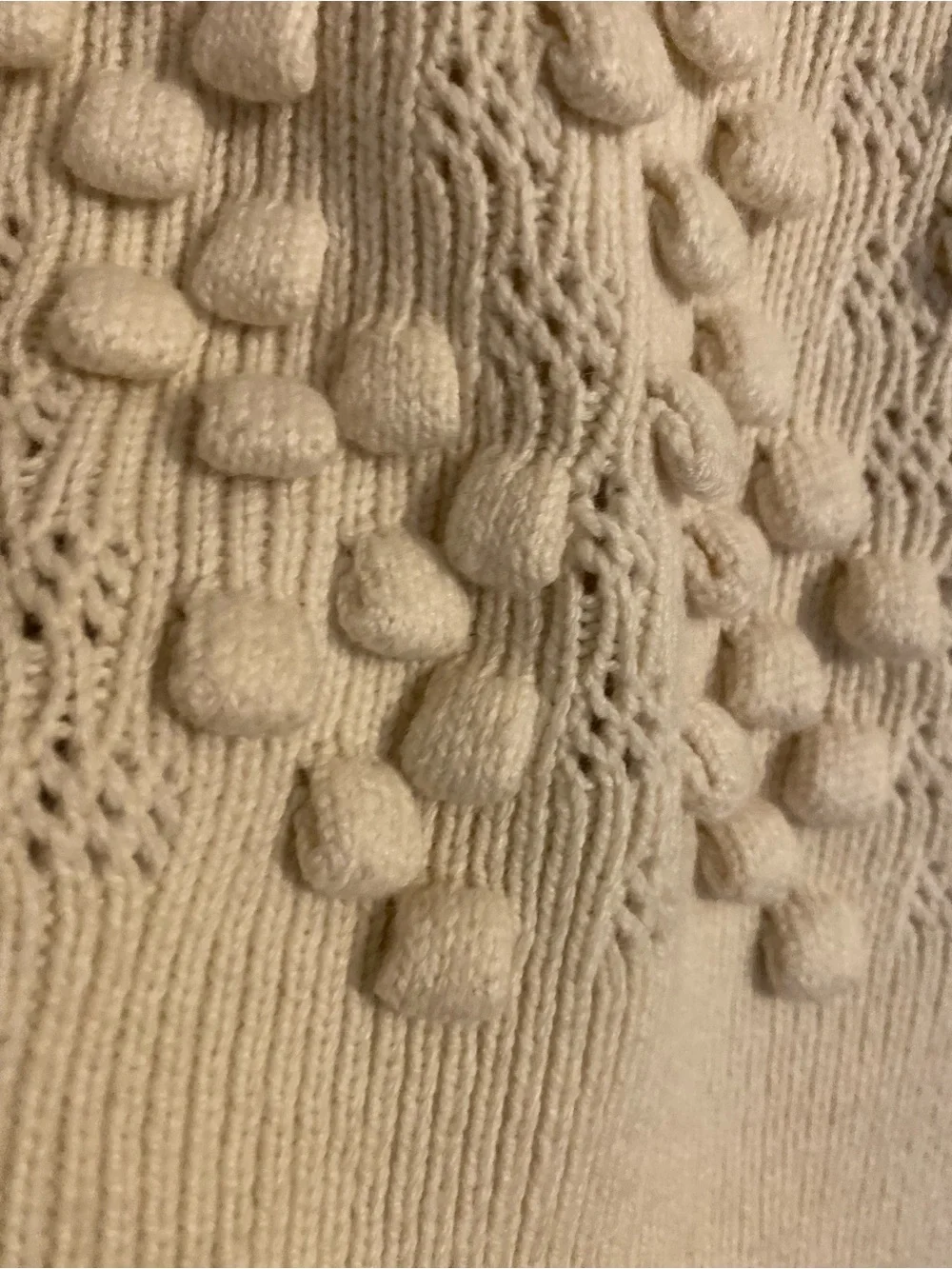 BCBGMaxAzria Cream Pom-Pom Knit Sweater with Black Trim - Picture 3 of 6